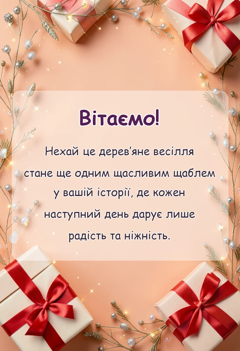 листівка з побажанням - привітання з дерев'яним весіллям