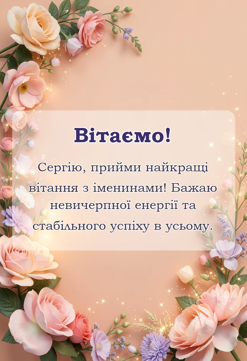 унікальна листівка - привітання з днем ангела сергія