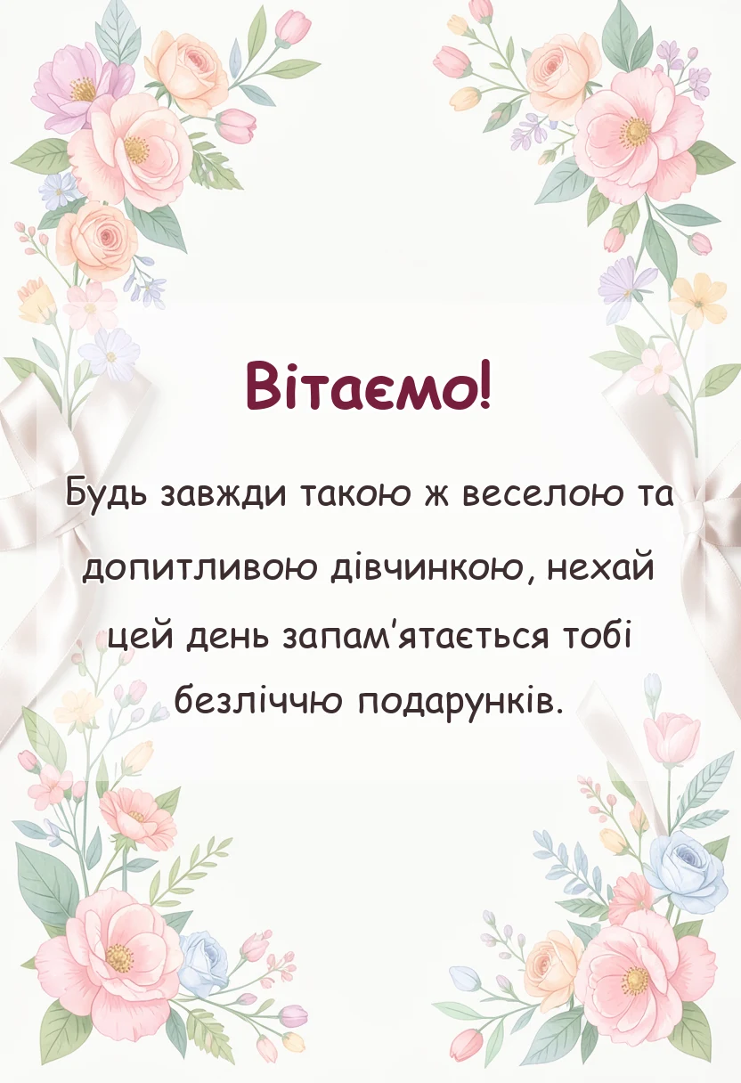 унікальна листівка - привітання з днем народження 3 роки дівчинці