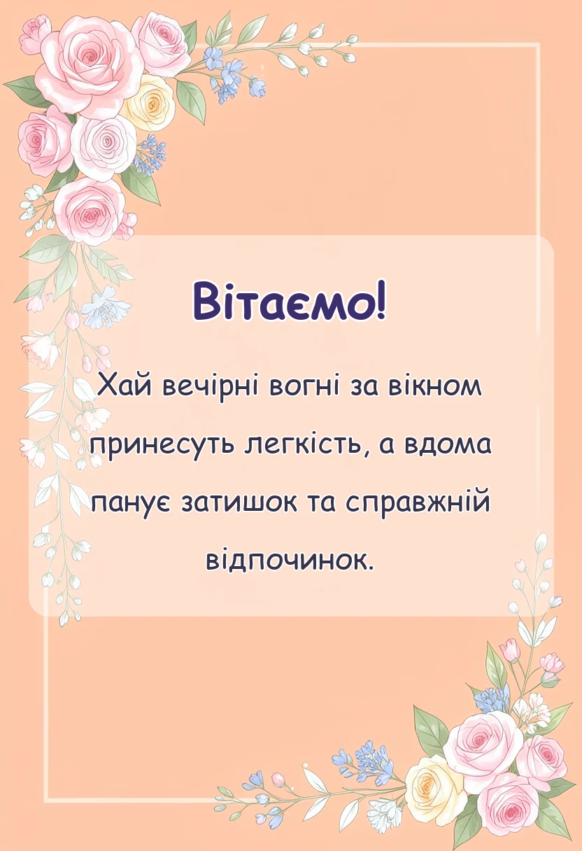 листівка з побажанням - теплого вечора побажання