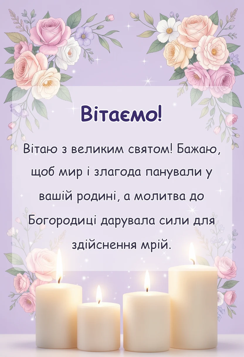 вітальна листівка - привітання зі святом пресвятої богородиці