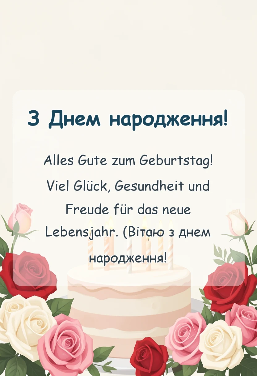 листівка з побажанням - привітання з днем народження німецькою мовою з перекладом