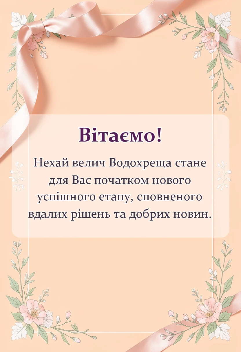 вітальна листівка - привітання з водохрещем
