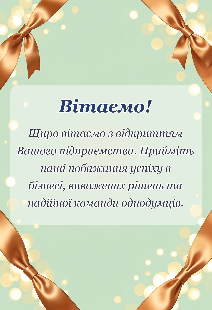 листівка з побажанням - привітання з відкриттям власної справи