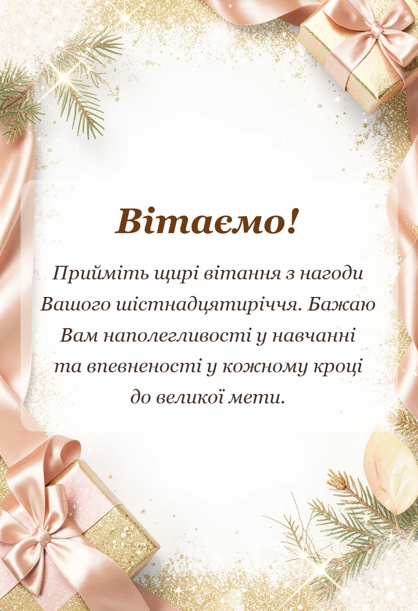 вітальна листівка - привітання з днем народження 16 років дівчинці