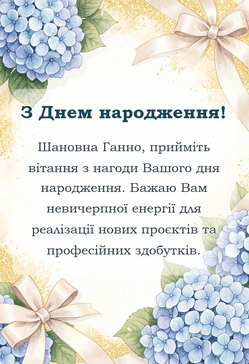 листівка з побажанням - привітання з днем народження ганні