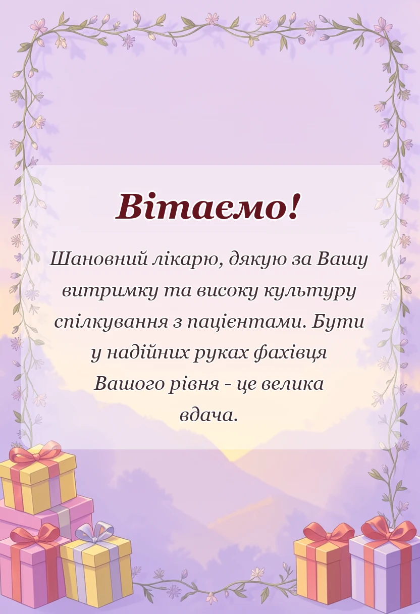 унікальна листівка - подяка лікарю стоматологу своїми словами
