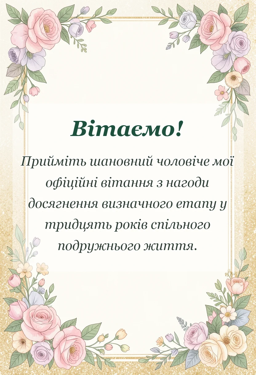 листівка з побажанням - привітання з 30 роками весілля для чоловіка