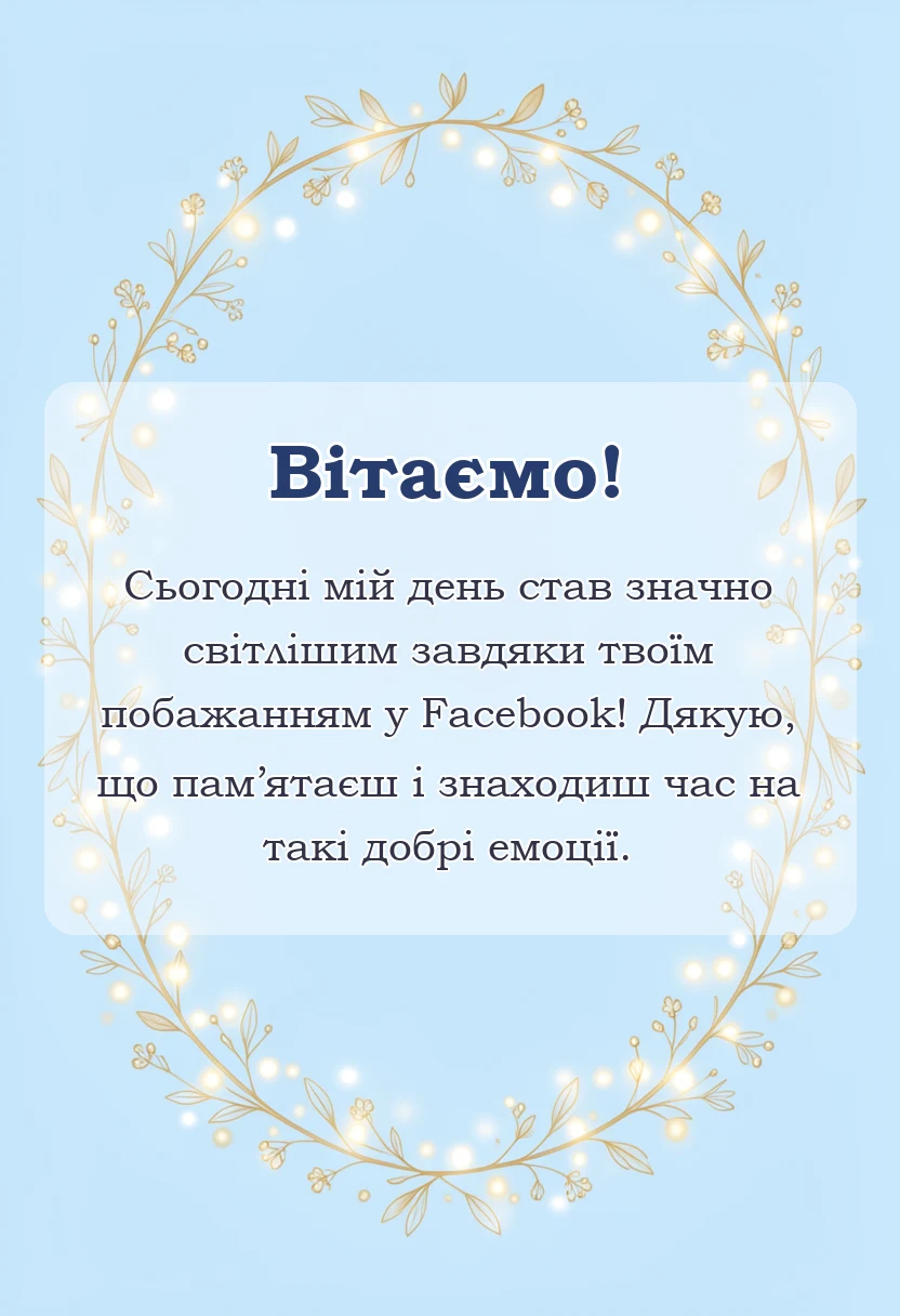 святкова картинка: подяка за привітання у facebook своїми словами