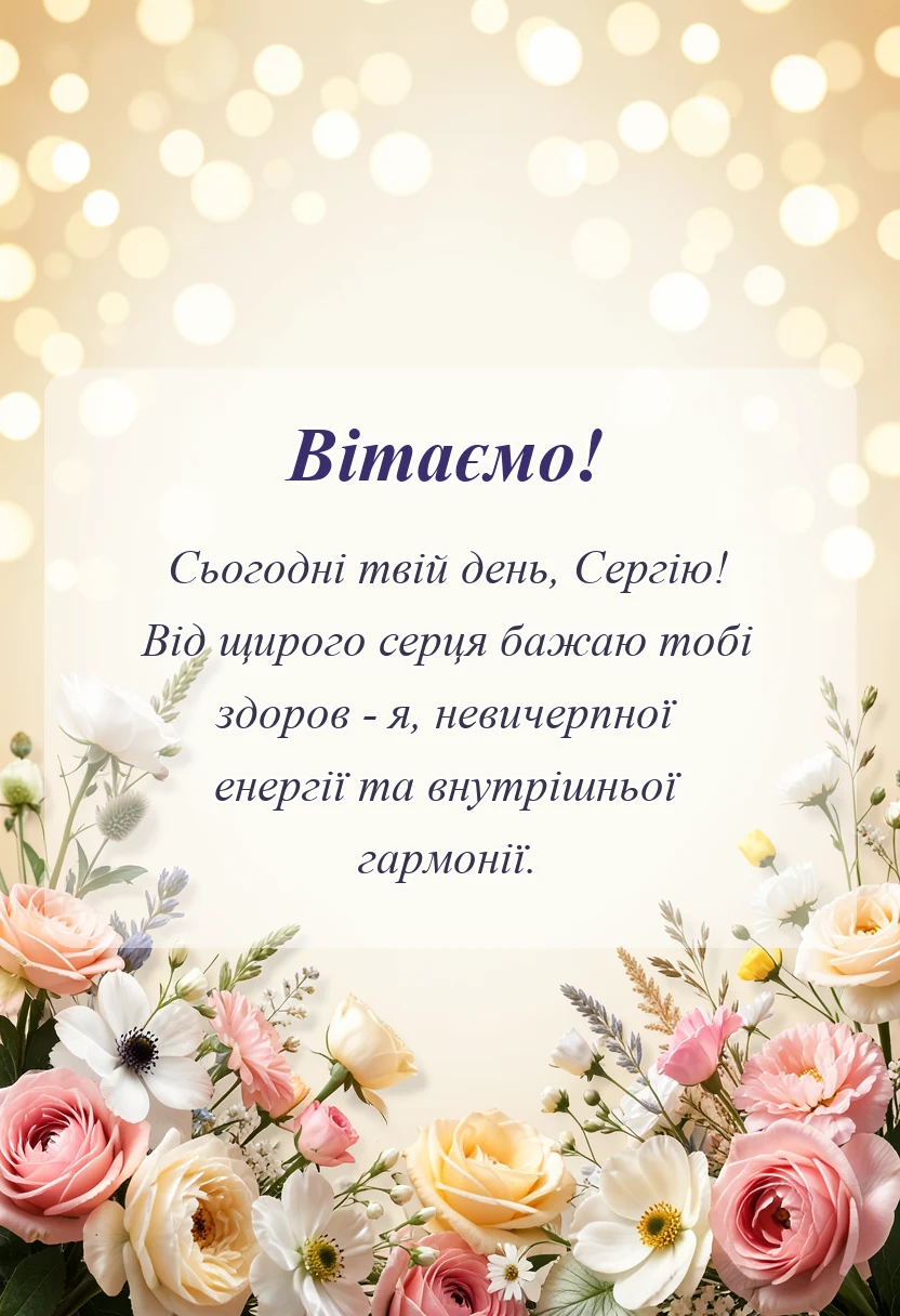 вітальна листівка - привітання з днем ангела сергія