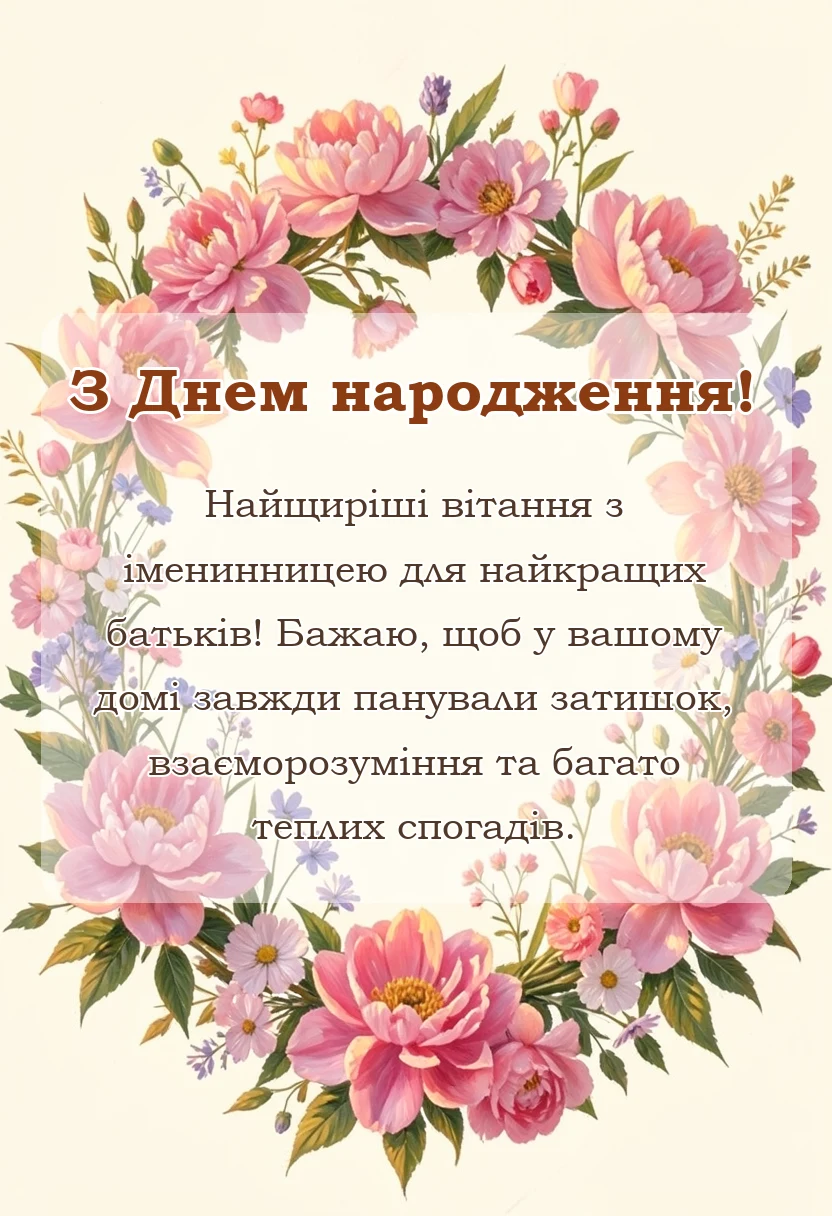 листівка з побажанням - вітання батькам з іменинницею