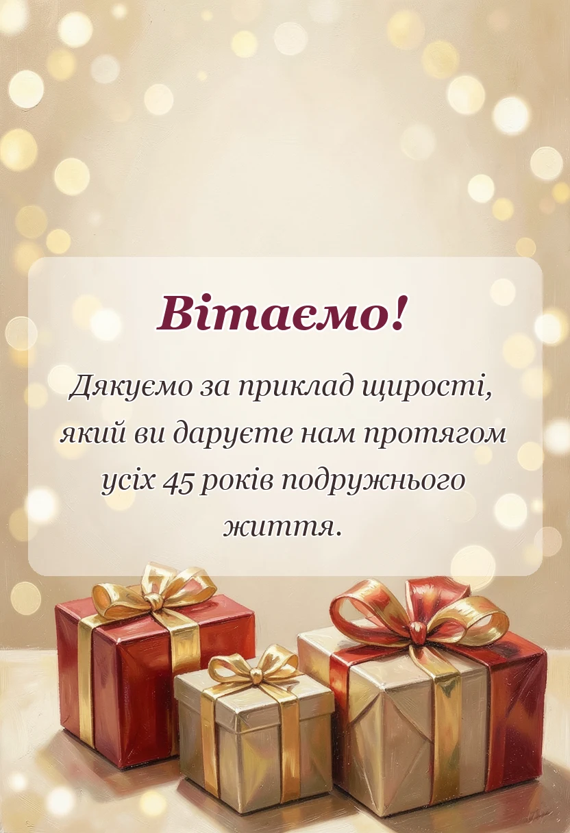 вітальна листівка - привітання з 45 років весілля від дітей