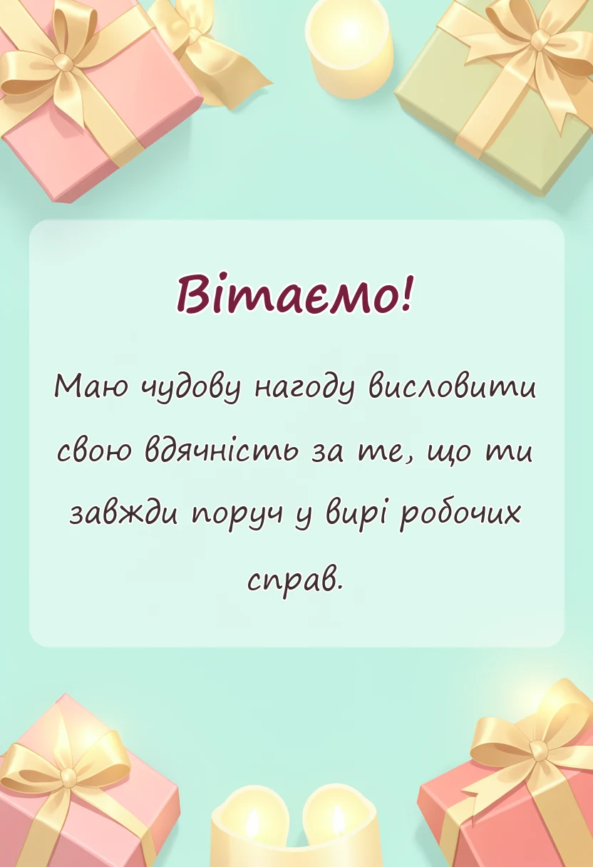 листівка з побажанням - подяка за співпрацю та допомогу