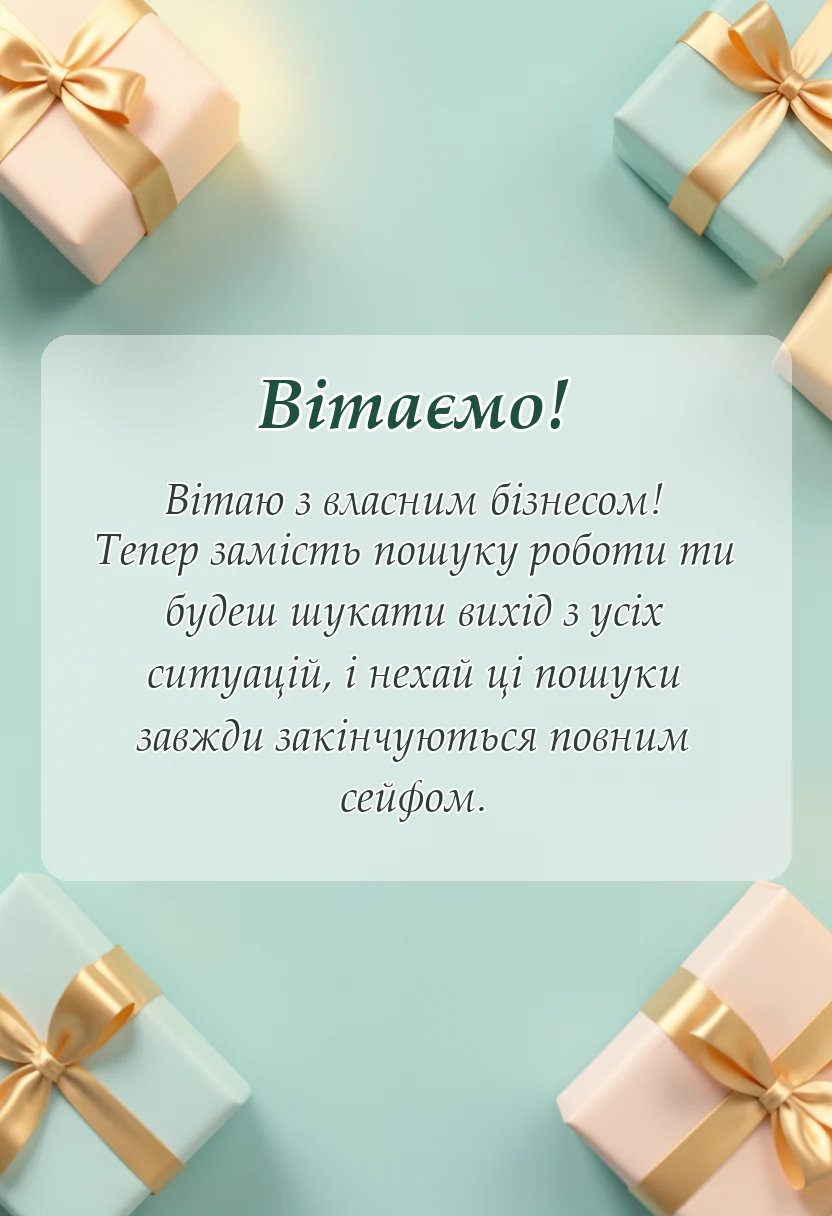 унікальна листівка - привітання з відкриттям власної справи