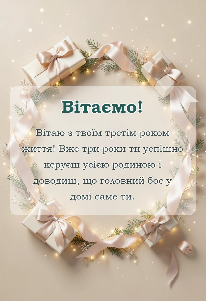 вітальна листівка - привітання з днем народження 3 роки дівчинці