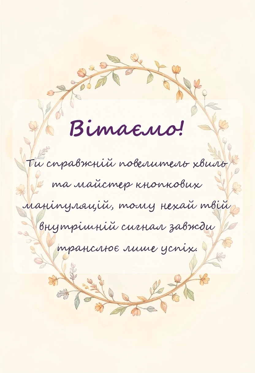 листівка з побажанням - привітання з днем працівника радіо телебачення та звязку своїми словами