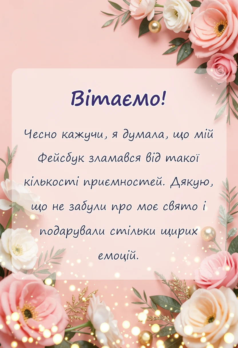 унікальна листівка - подякувати за привітання у фейсбуці