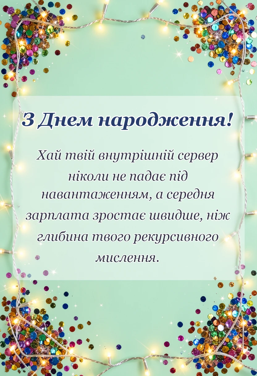 вітальна листівка - привітання програміста з днем народження