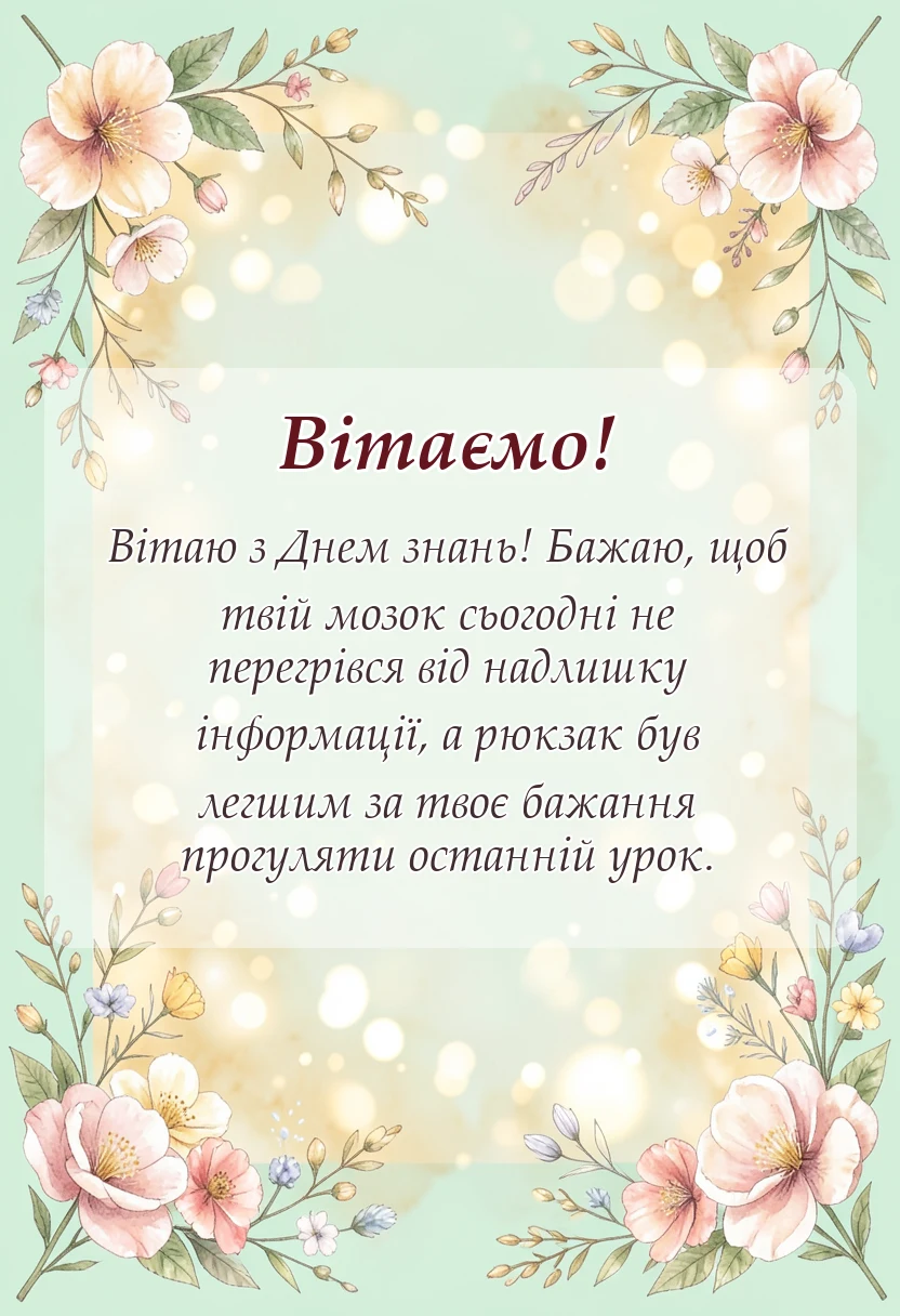вітальна листівка - привітання з 1 вересня своїми словами