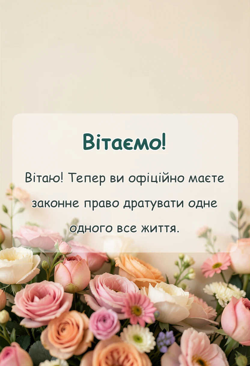 святкова картинка: вітання з днем весілля молодятам