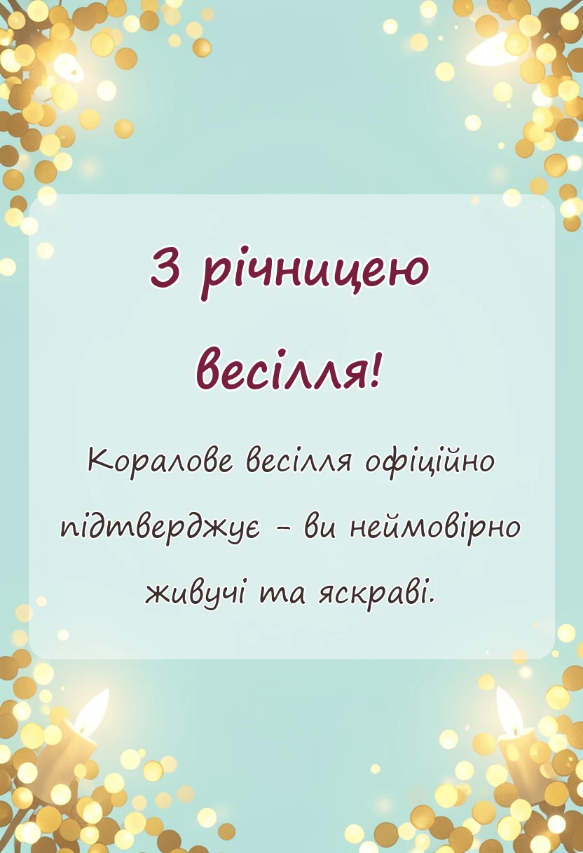 вітальна листівка - привітання з кораловим весіллям