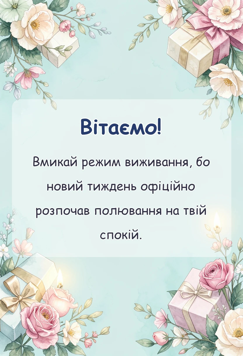 святкова картинка: побажання благословенного понеділка та вдалого тижня