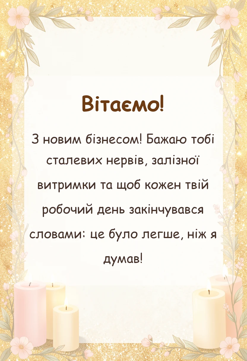 вітальна листівка - привітання з відкриттям власної справи