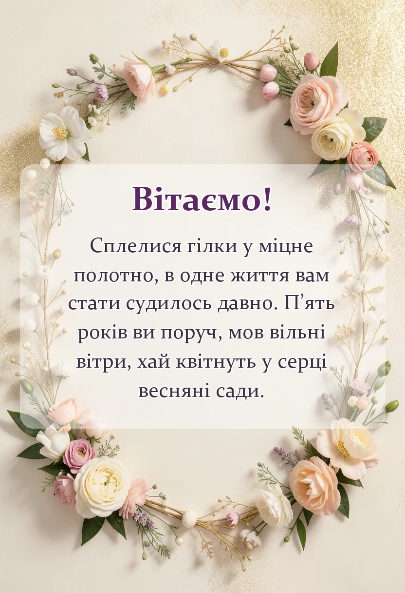 красива листівка: привітання з дерев'яним весіллям