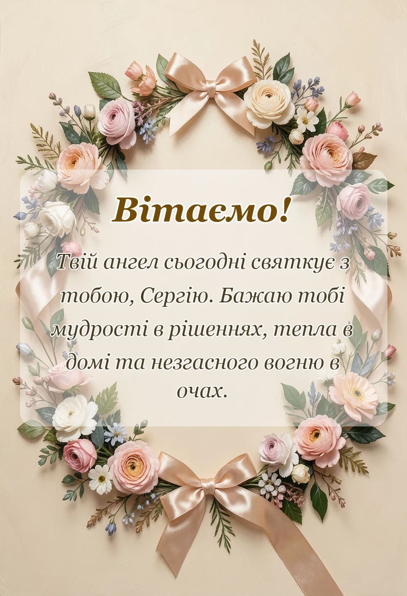 унікальна листівка - привітання з днем ангела сергія