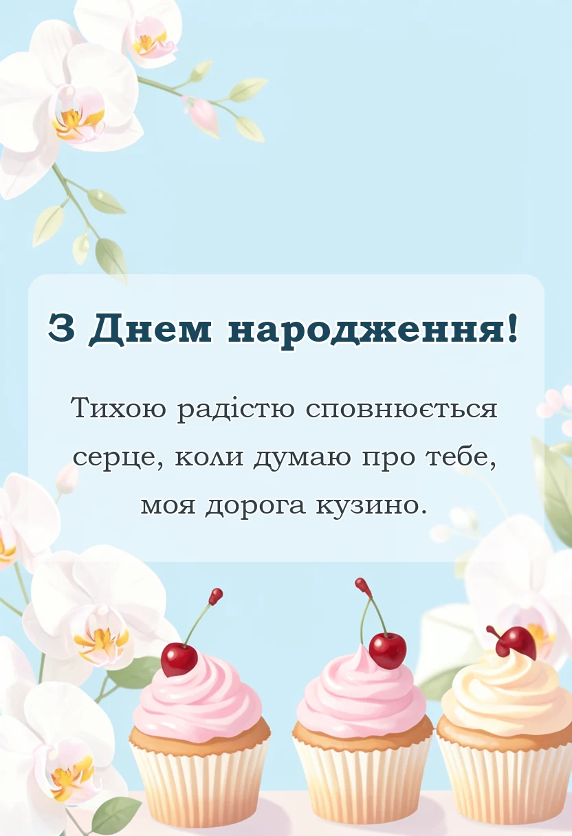 красива листівка: привітання з днем народження двоюрідній сестрі