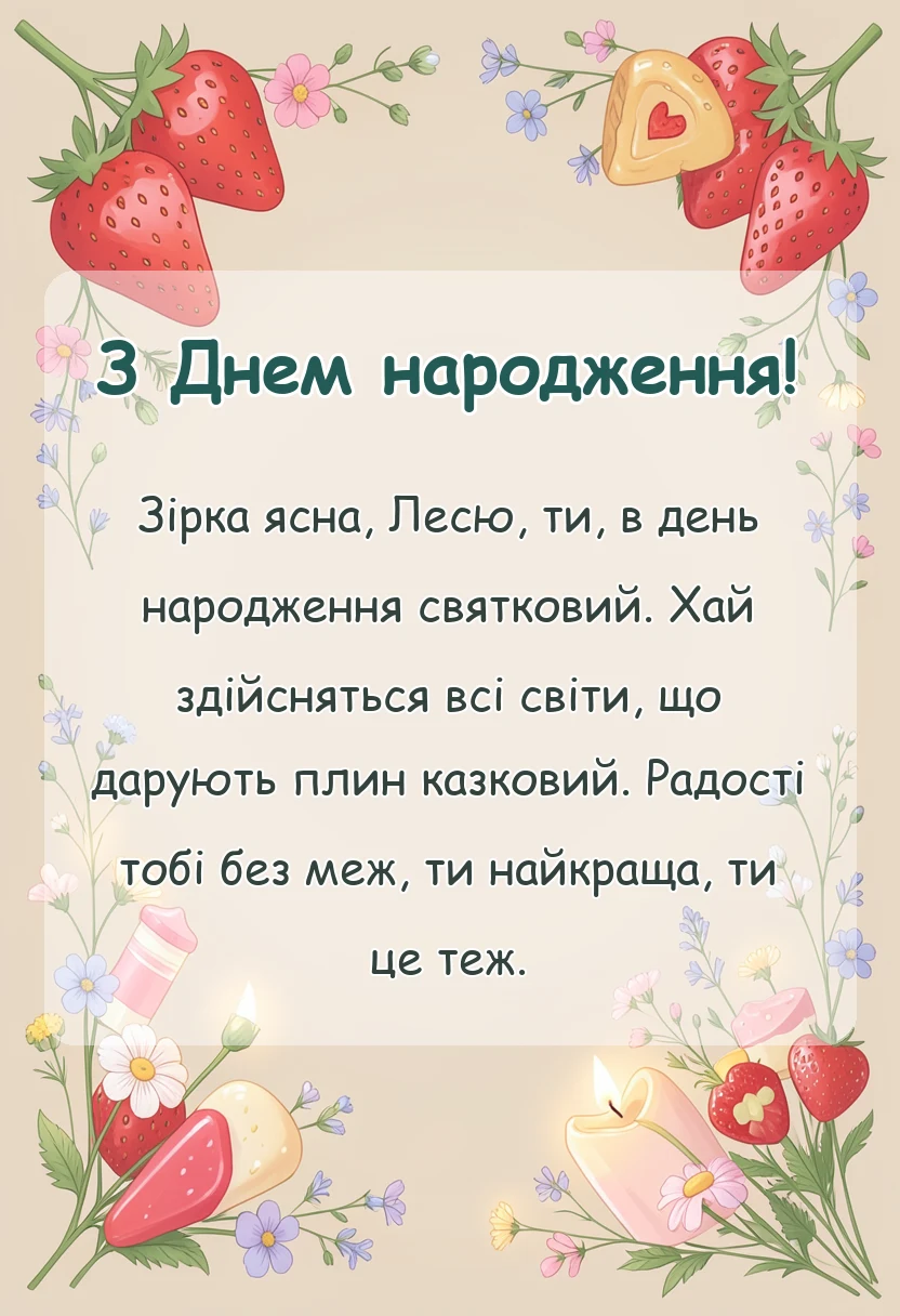 листівка з побажанням - привітання з днем народження леся