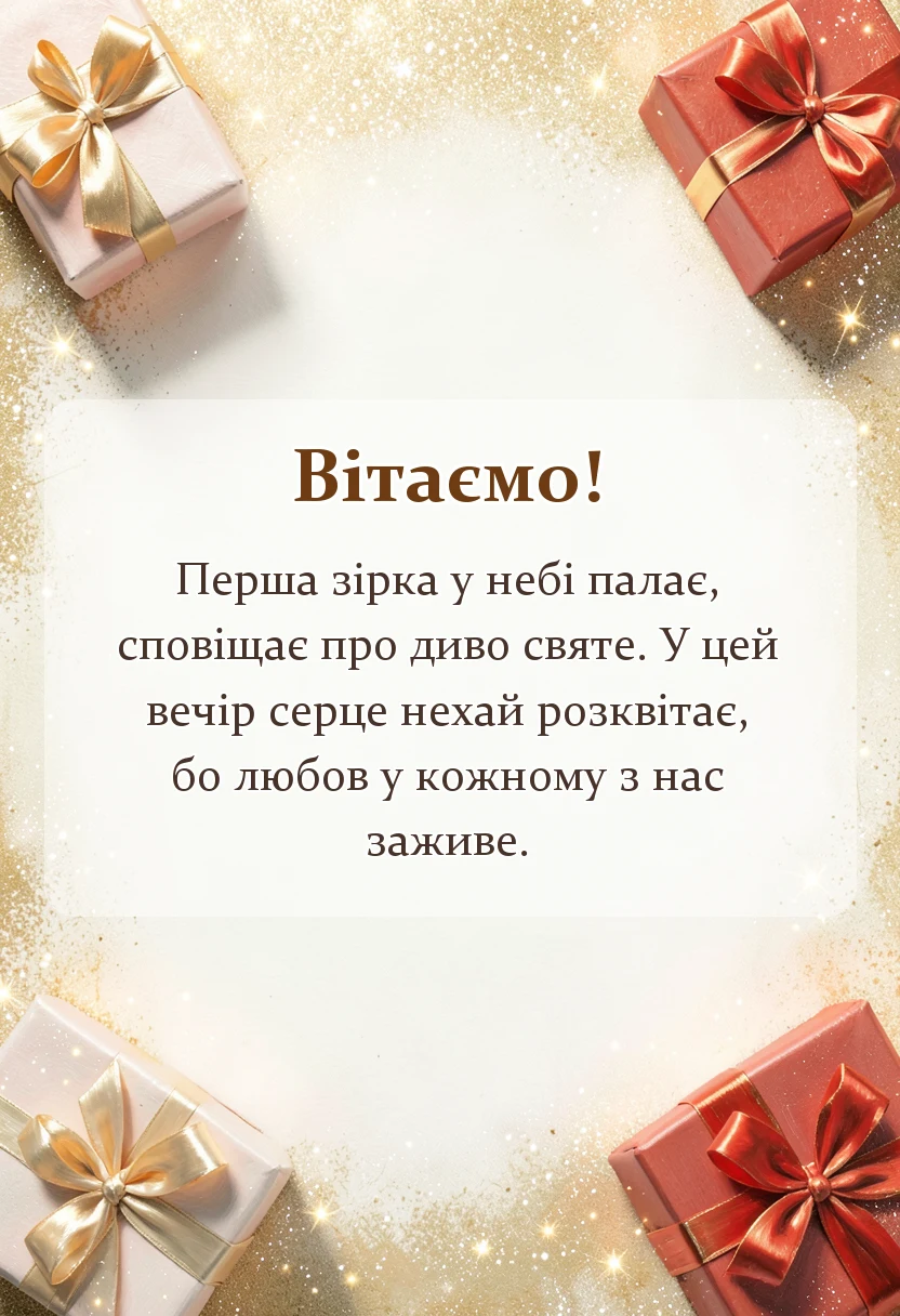 вітальна листівка - привітання з святвечором