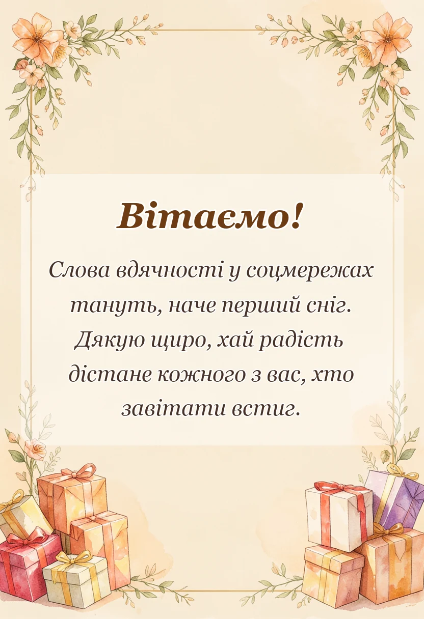 листівка з побажанням - подякувати за привітання у фейсбуці