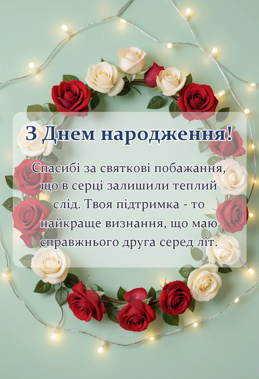 святкова картинка: подяка друзям за привітання з днем народження