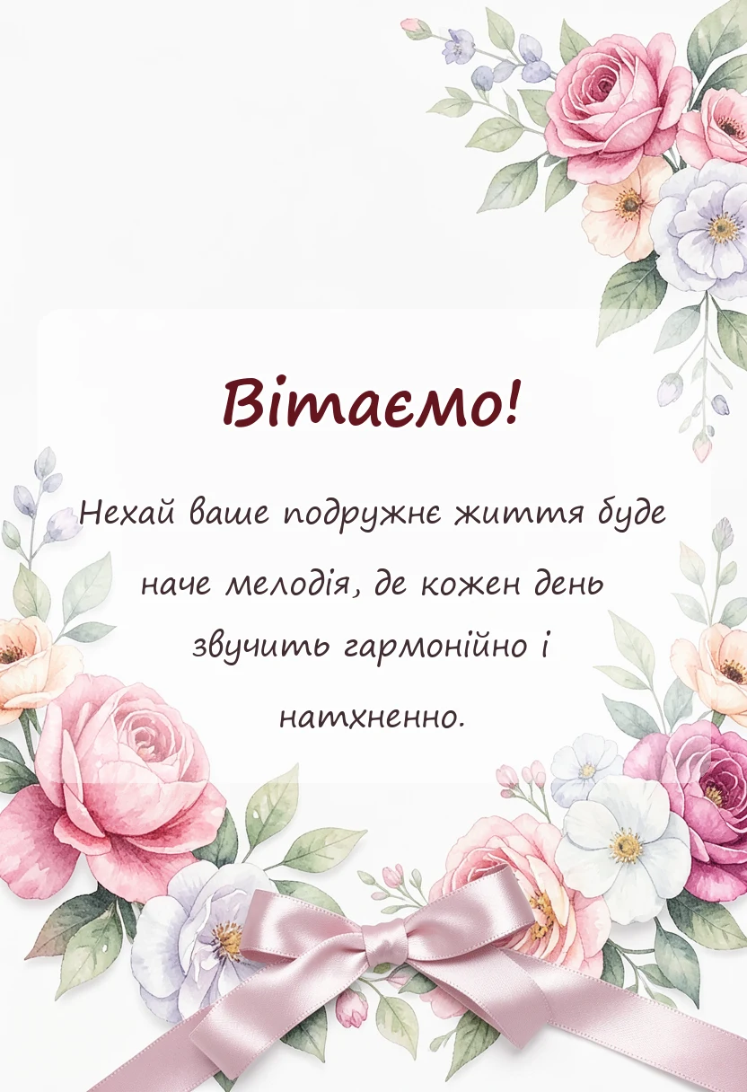 унікальна листівка - вітання з днем весілля молодятам