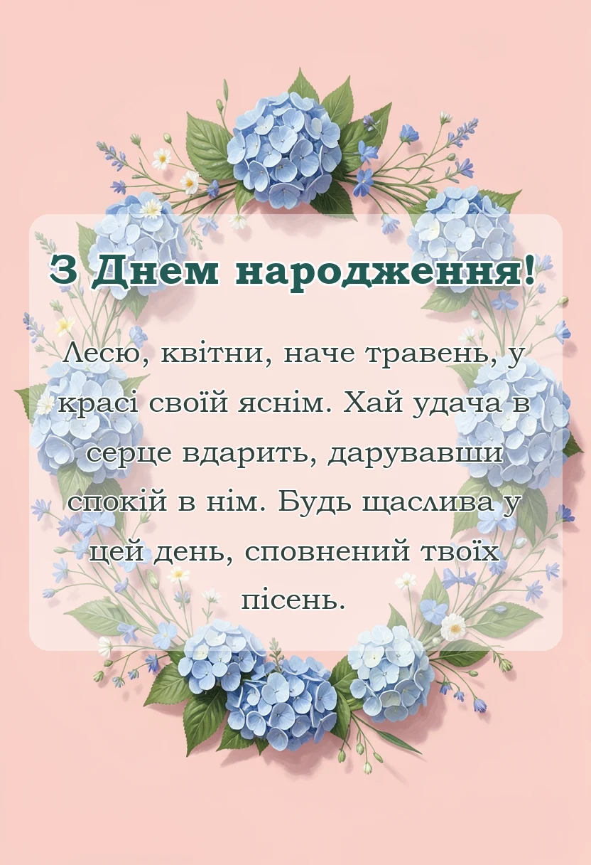 красива листівка: привітання з днем народження леся