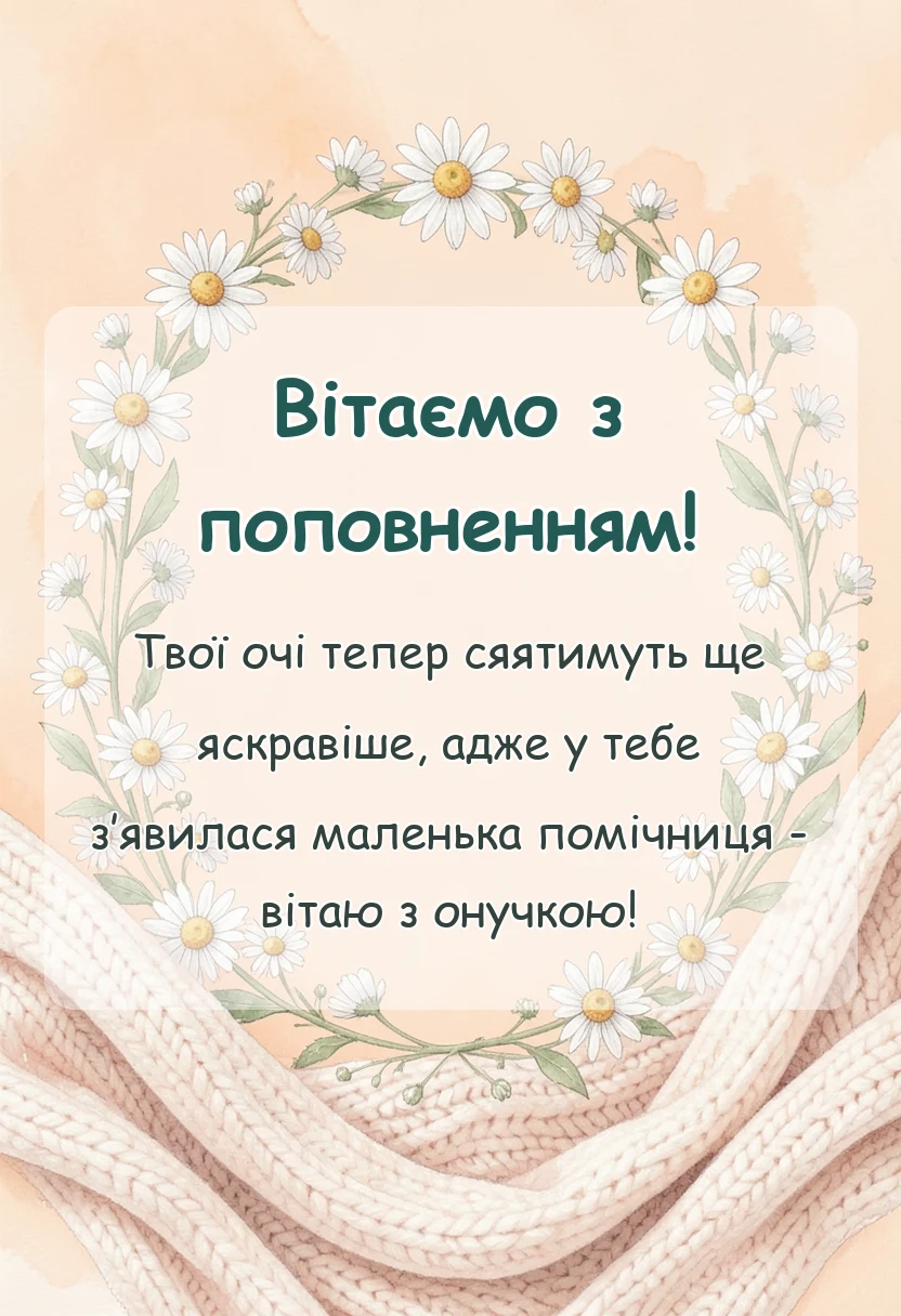 листівка з побажанням - привітання бабусі з народженням онучки