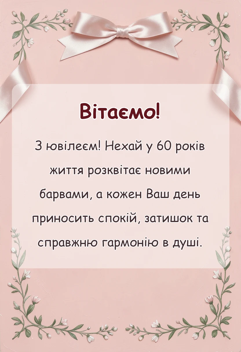унікальна листівка - привітання з 60-річчям жінці