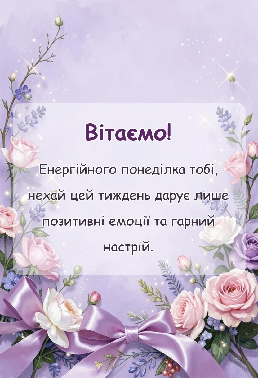 красива листівка: побажання благословенного понеділка та вдалого тижня