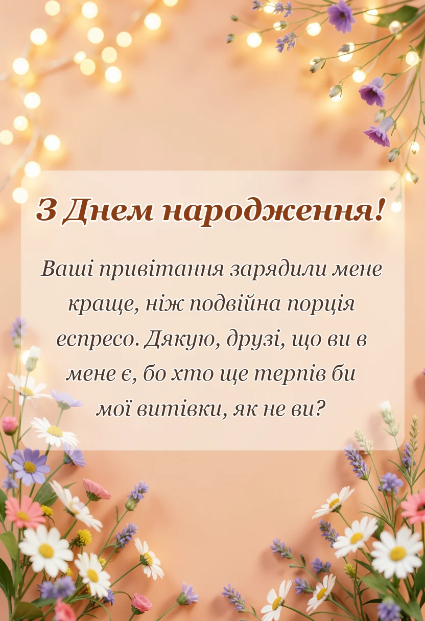 унікальна листівка - подяка друзям за привітання з днем народження