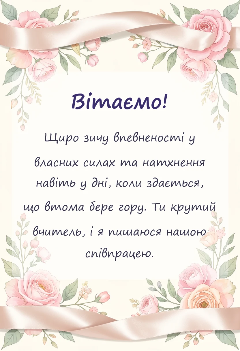 унікальна листівка - привітання з днем вчителя колегам своїми словами