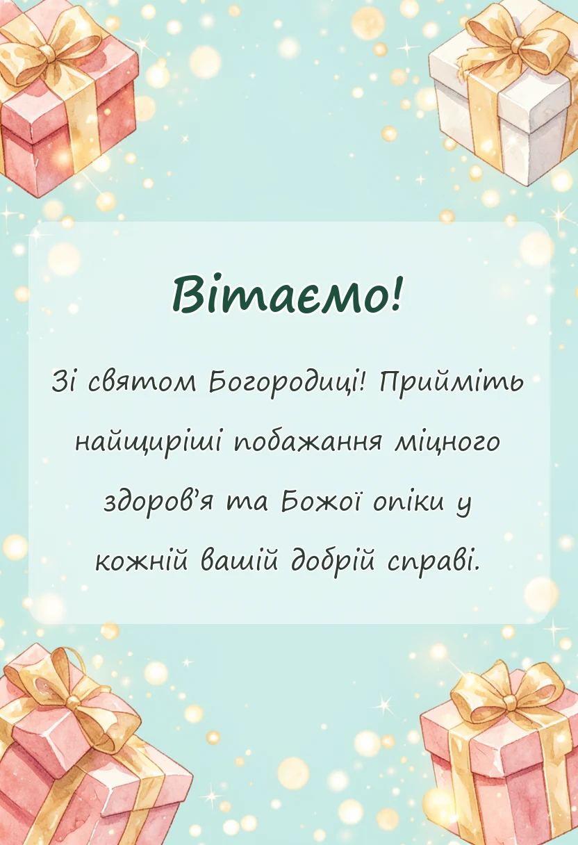 вітальна листівка - привітання зі святом пресвятої богородиці