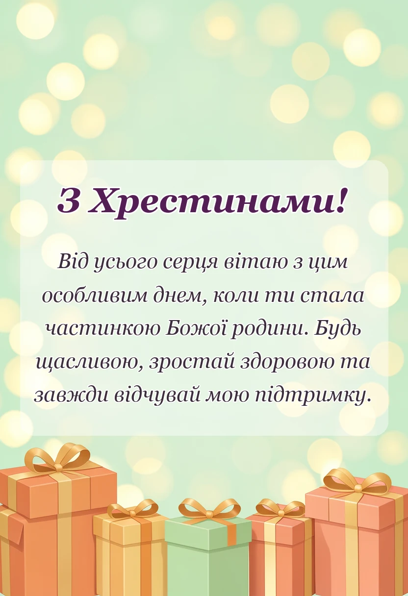 унікальна листівка - тост на хрестини від хрещеної мами своїми словами
