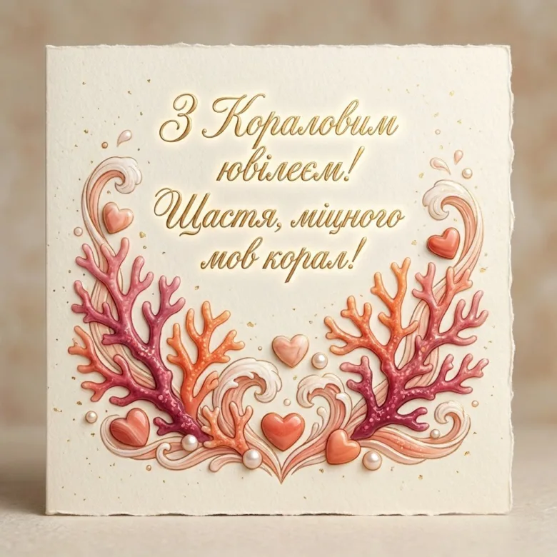 Коралове весілля: корали та серця на картці