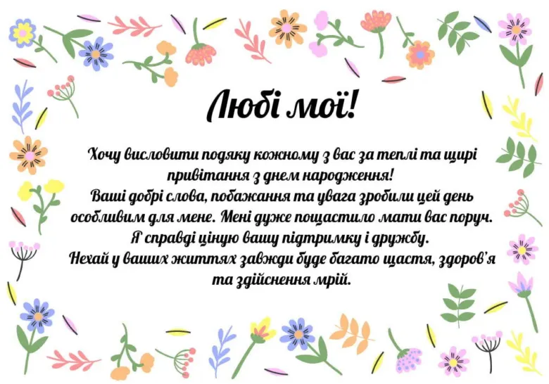 Картка з привітанням на день народження українською мовою.