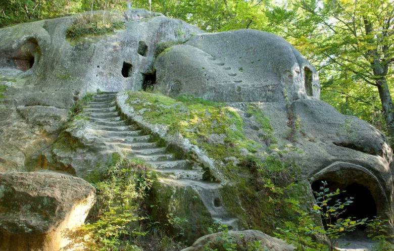Rock-cut caves with stairs